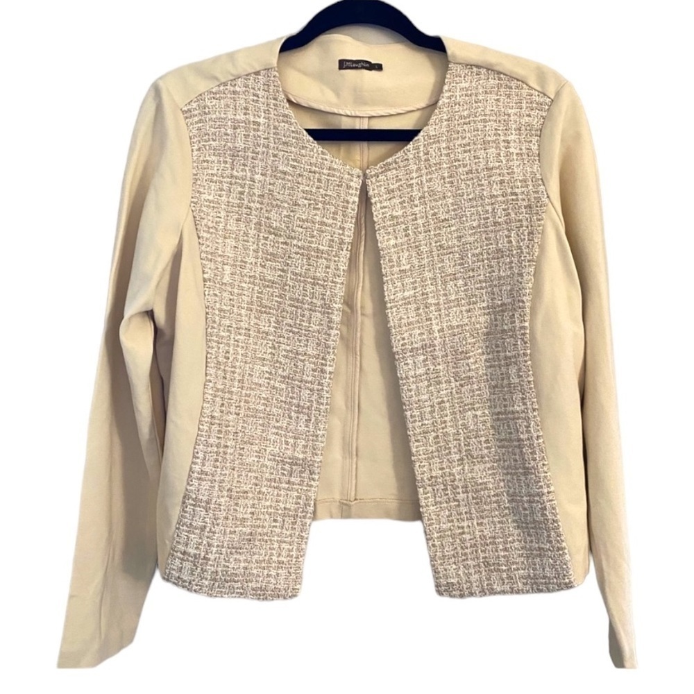J. McLaughlin Iris Cardigan Soft Cream Tweed Front Metallic Thread Size Medium